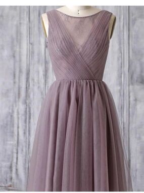 Sleeveless Dusty Lavender Tulle Maxi Dress with Pleated Bodice